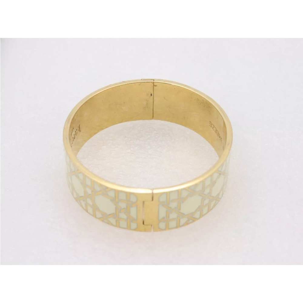 Kate Spade Shoot the Breeze Cream White Gold Enamel Hinged Bangle Bracelet 1181 - Picture 8 of 11